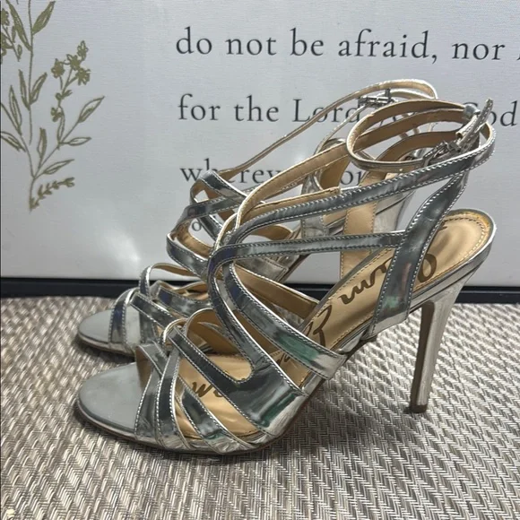 Sam Edelman Silver Strappy Heels Women SZ 8 Box 1 - Picture 3 of 7